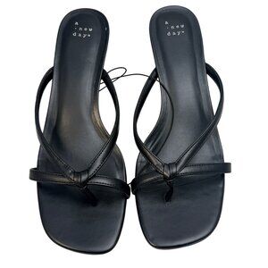 A New Day Sandals Womens 11 Black Faux Leather Kitten Heel Strappy Slide